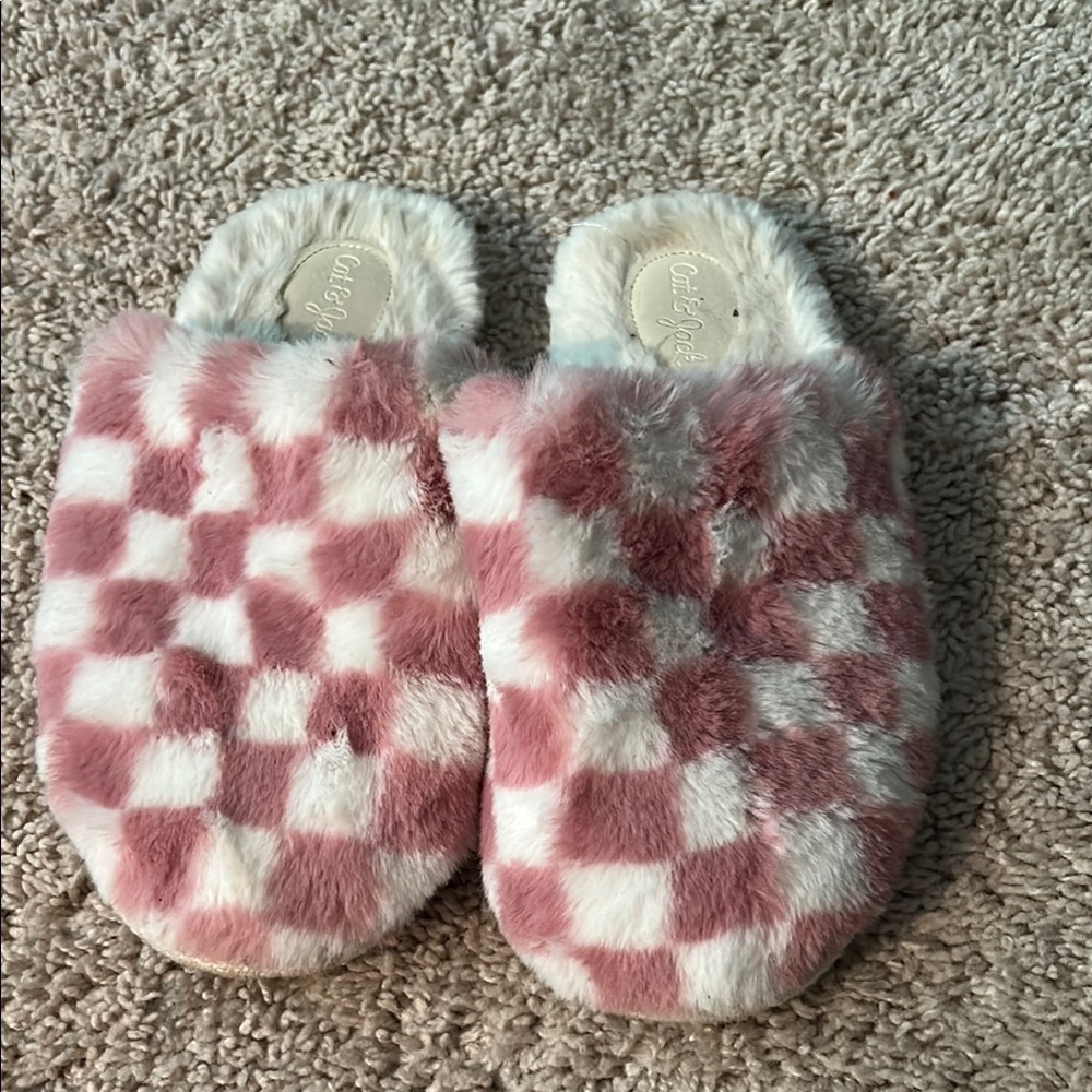 Cat & Jack Pink and White Checkered Kids Slippers
